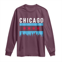 Vintage Chicago City Skyline Flag Long Sleeve Shirt