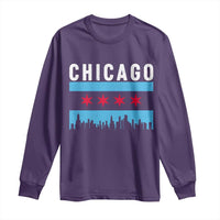Vintage Chicago City Skyline Flag Long Sleeve Shirt