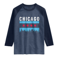 Vintage Chicago City Skyline Flag Raglan Shirt