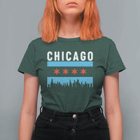 Vintage Chicago City Skyline Flag T Shirt For Women