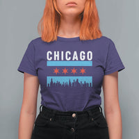 Vintage Chicago City Skyline Flag T Shirt For Women