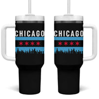 Vintage Chicago City Skyline Flag Tumbler With Handle