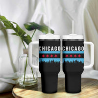 Vintage Chicago City Skyline Flag Tumbler With Handle