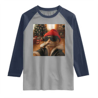 Funny Gangster Cats Christmas Raglan Shirt Smoking Kitten Meme - Wonder Print Shop