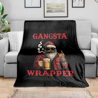 Funny Santa Drinking Beer Christmas Throw Blanket Gangster Rock On Hand Xmas - Wonder Print Shop
