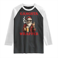 Funny Santa Drinking Beer Christmas Raglan Shirt Gangster Rock On Hand Xmas - Wonder Print Shop