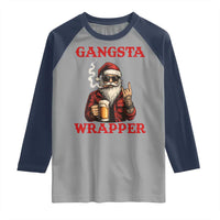 Funny Santa Drinking Beer Christmas Raglan Shirt Gangster Rock On Hand Xmas - Wonder Print Shop