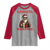 Funny Santa Drinking Beer Christmas Raglan Shirt Gangster Rock On Hand Xmas - Wonder Print Shop
