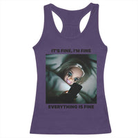 Funny Distressed Doll Face Meme Racerback Tank Top It Is Fine I Am Fine Everything Is Fine - Wonder Print Shop