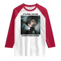 Funny Distressed Doll Face Meme Raglan Shirt It Is Fine I Am Fine Everything Is Fine - Wonder Print Shop