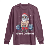 Funny Santa Gym Xmas Long Sleeve Shirt Healthy Christmas - Wonder Print Shop