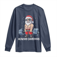 Funny Santa Gym Xmas Long Sleeve Shirt Healthy Christmas - Wonder Print Shop