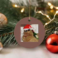 Funny Cat Drinking Wine Xmas Ceramic Ornament - Wonder Print Shop