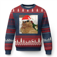 Funny Cat Drinking Wine Xmas Ugly Christmas Sweater - Wonder Print Shop