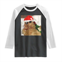 Funny Cat Drinking Wine Christmas Raglan Shirt - Wonder Print Shop