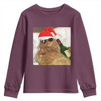 Funny Cat Drinking Wine Christmas Youth Sweatshirt - Wonder Print Shop