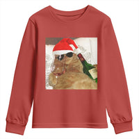 Funny Cat Drinking Wine Christmas Youth Sweatshirt - Wonder Print Shop