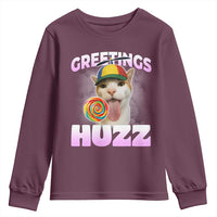 Funny Cat Meme Youth Sweatshirt Greetings Huzz - Wonder Print Shop