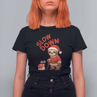 Funny Sloth Snail Christmas T Shirt For Women Slow Down Xmas - Wonder Print Shop