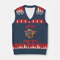 Black Santa Claus V-Neck Knit Sweater Vest African American Cowboy Xmas - Wonder Print Shop