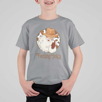 Black Cowboy Santa Christmas T Shirt For Kid Feeling Jolly - Wonder Print Shop