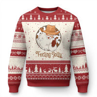 Black Cowboy Santa Xmas Ugly Christmas Sweater Feeling Jolly - Wonder Print Shop