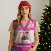 Cowboy Santa Western Xmas V-Neck Knit Sweater Vest Rockin Around The Xmas Tree - Wonder Print Shop