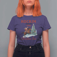 Cowboy Santa Western Christmas T Shirt For Women Rockin Around The Xmas Tree - Wonder Print Shop