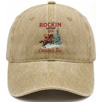 Cowboy Santa Western Christmas Washed Cotton Baseball Cap Rockin Around The Xmas Tree