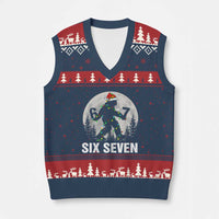 67 Six Seven V-Neck Knit Sweater Vest Funny Bigfoot Xmas Sasquatch Moon - Wonder Print Shop