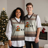 67 Six Seven V-Neck Knit Sweater Vest Funny Bigfoot Xmas - Wonder Print Shop