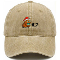 67 Six Seven Washed Cotton Baseball Cap Funny Bigfoot Christmas