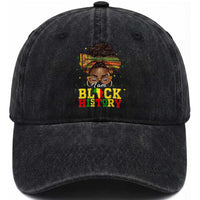 Black History Month Washed Cotton Baseball Cap Messy Pun Afro African American