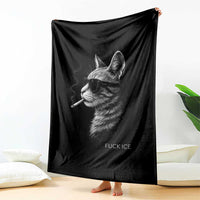 Fck Ice Throw Blanket Funny Cat Smoking Anti ICE Meme