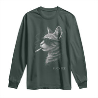 Fck Ice Long Sleeve Shirt Funny Cat Smoking Anti ICE Meme