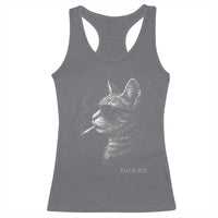 Fck Ice Racerback Tank Top Funny Cat Smoking Anti ICE Meme