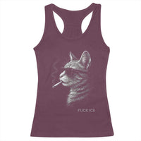 Fck Ice Racerback Tank Top Funny Cat Smoking Anti ICE Meme