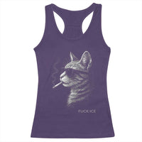 Fck Ice Racerback Tank Top Funny Cat Smoking Anti ICE Meme