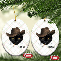 Funny Cowboy Cat Smoking Anti ICE Protest Meme Ceramic Ornament