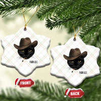 Funny Cowboy Cat Smoking Anti ICE Protest Meme Ceramic Ornament