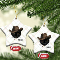 Funny Cowboy Cat Smoking Anti ICE Protest Meme Ceramic Ornament