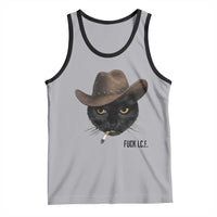 Funny Cowboy Cat Smoking Anti ICE Protest Meme Tank Top