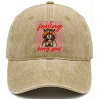 Feeling Berry Good Washed Cotton Baseball Cap Funny Raccoon Strawberry Summer Vibes