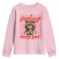 Feeling Berry Good Youth Sweatshirt Funny Raccoon Strawberry Summer Vibes