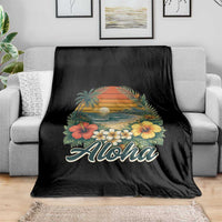 Aloha Hawaii Summer Throw Blanket Vintage Tropical Beach Graphic