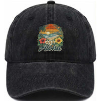 Aloha Hawaii Summer Washed Cotton Baseball Cap Vintage Tropical Beach Graphic
