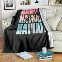 Hawaii Summer Vacation Throw Blanket Vintage Tropical Beach Graphic