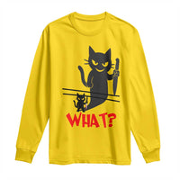 Murder Cat What Long Sleeve Shirt Funny Black Kitty Holding Knife Meme - Wonder Print Shop