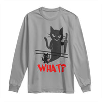 Murder Cat What Long Sleeve Shirt Funny Black Kitty Holding Knife Meme - Wonder Print Shop