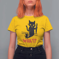 Murder Cat What T Shirt For Women Funny Black Kitty Holding Knife Meme - Wonder Print Shop